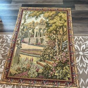 European Tapestry Border Formal Garden with Roses Wall Hanging ♥️🌹5’2” x 3’9”